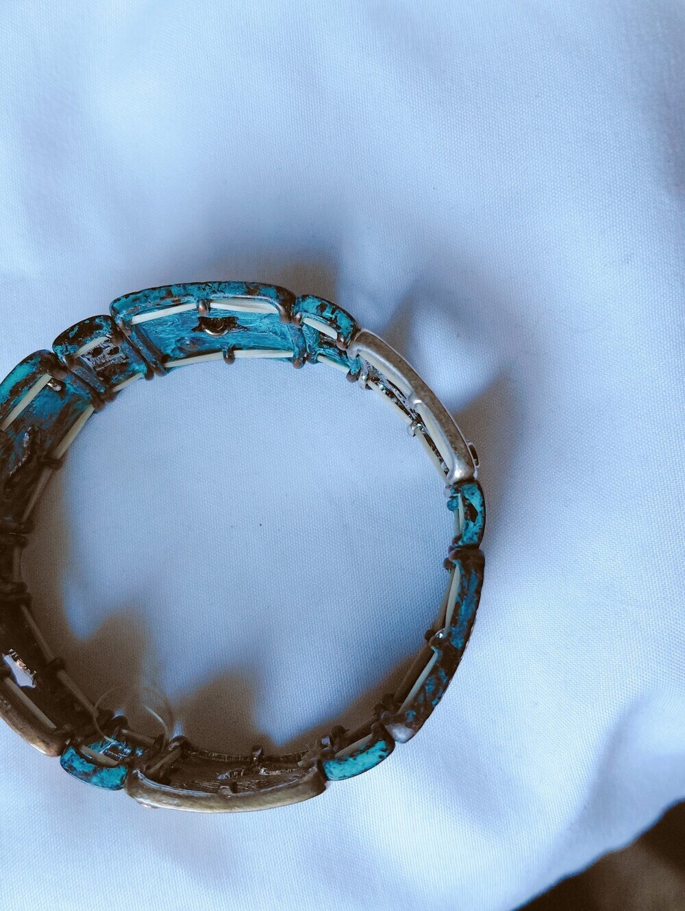 Vintage Southwestern Mixed Metal Patina Stretch Cuff Bracelet I - Picture 6 of 9